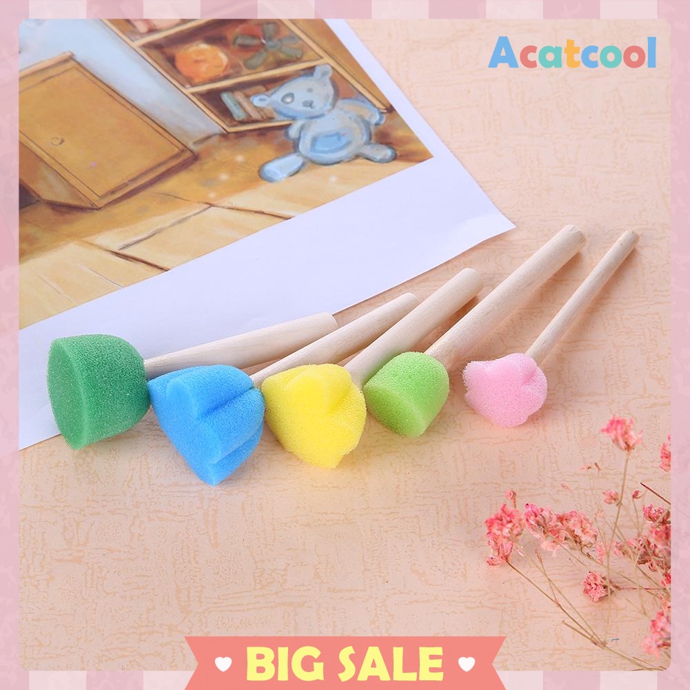 5pcs/set DIY Wooden Sponge Graffiti Painting Brushes for Kids Drawing Toys