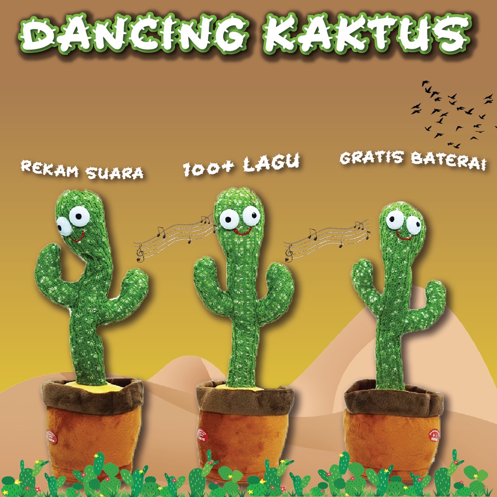 Tiktok Dancing Kaktus Cactus Menari Mainan Viral Light Music Bercahaya