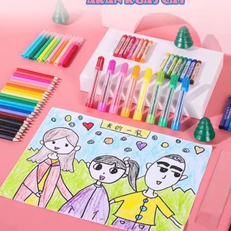 Alat Lukis Set Super Mega Art 208 PCS Crayon Oil Paste Pensil Warna Pensil Warna Cair Anak Mewarnai