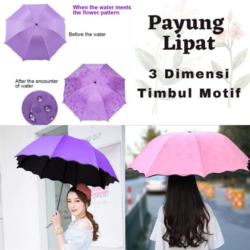 Payung Lipat 3D 3 Dimensi Timbul Motif Anti UV Magic Umbrella Payung Ajaib