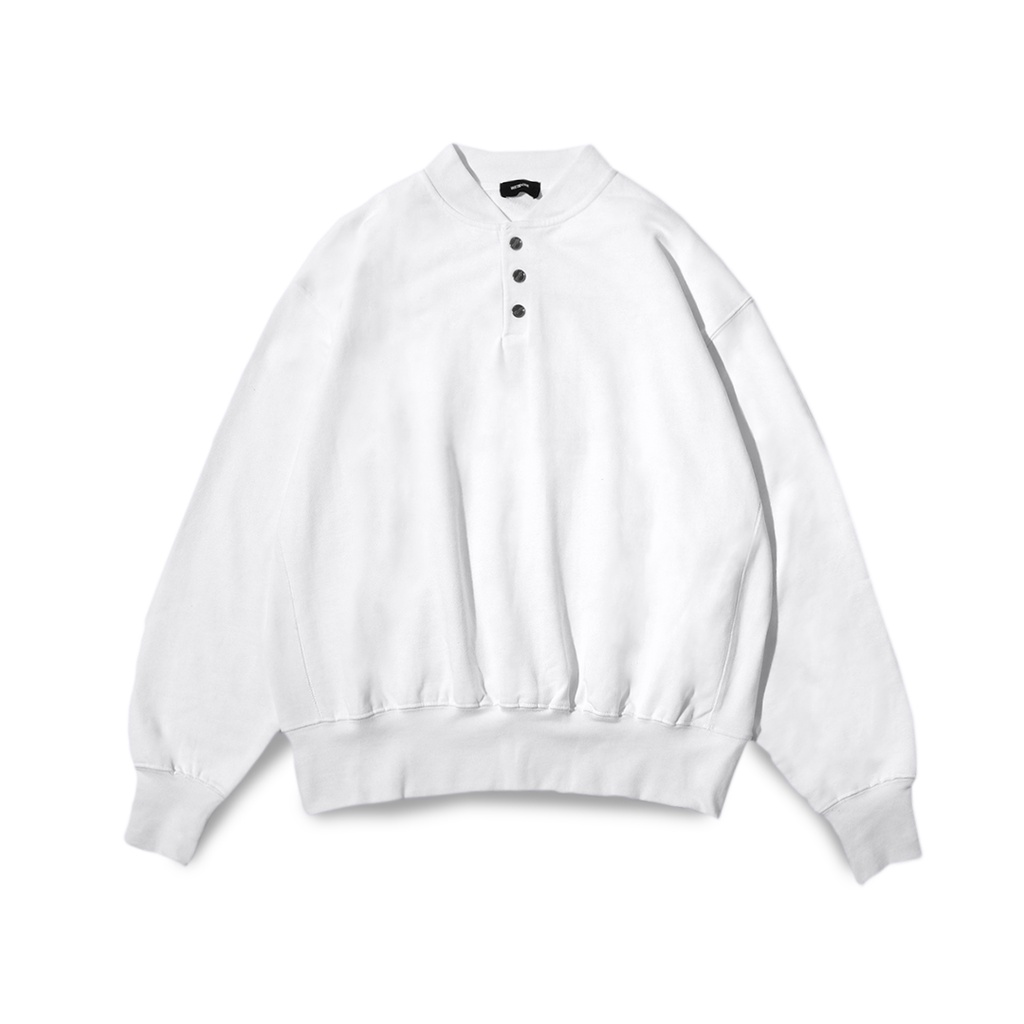 We11done Black Logo Embroidered Henley Sweater White