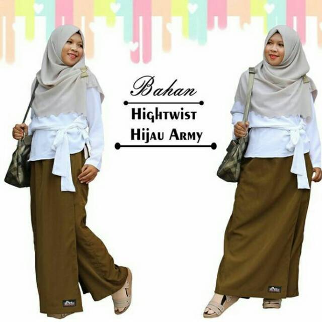 Rok Celana Muslimah Rickyrieez Bahan Hightwist Warna Hijau Army