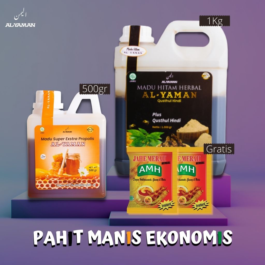 Paket Paman Eko Pahit Manis Ekonomis Madu Qusthul Hitam pahit 1KG + Madu Super ekstra Propolis 500gram untuk daya tahan tubuh dan menangkal berbagai macam virus yang masuk ke tubuh