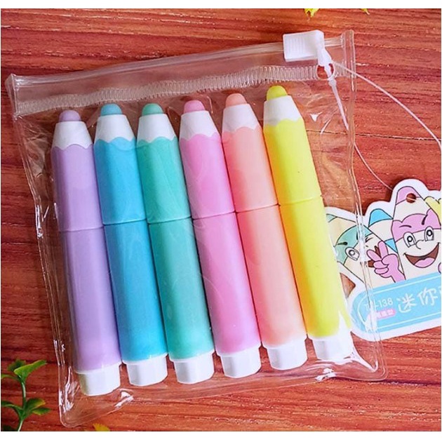 STABILO MINI SET 6 IN 1 KEKINIAN / STABILO BENTUK PENSIL LUCU / STABILO SPIDOL HIGHLIGHTER SERBAGUNA