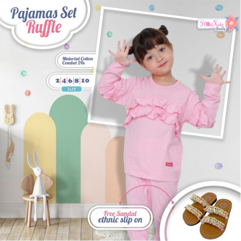 Afsheenastore Setelan Anak Perempuan Pajamas Set Ruffle