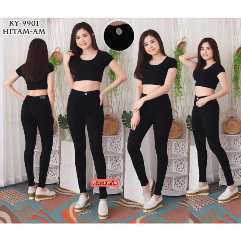 CELANA JEANS HIGHWAIST TULANG FRONT LINE WANITA CEWEK