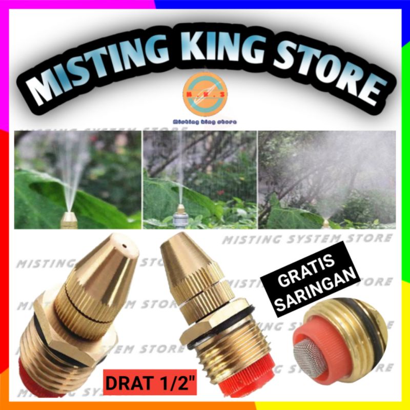 ALAT SIRAM SPRAYER MIST NOZZLE ADJUSTABLE MISTING SPUYER  KUNINGAN 1/2 INCH SPRINKLER TAMAN KEBUN SPRAY KABUT EMBUN BRASS MALE THREAD DRAT LUAR 1/2&quot; 0.5 INCH FREE SARINGAN FILTER AIR