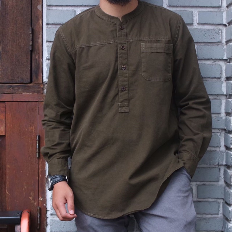 kualitas super hmd_official baju koko pria dewasa lengan panjang terbaru bahan katun baby canvas