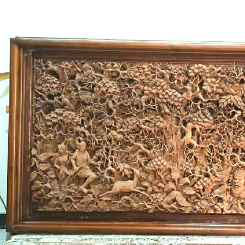 Relief Dinding Kayu Jati Asli Ramayana Langka