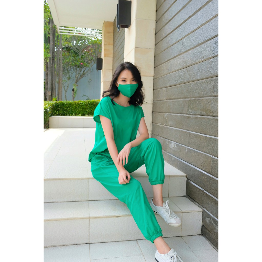 S-0130 Set Comfy & Sporty with Matching Mask-GREEN