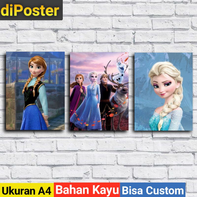 Poster Frame Kayu Edisi Frozen Untuk Dekorasi Kamar Anak