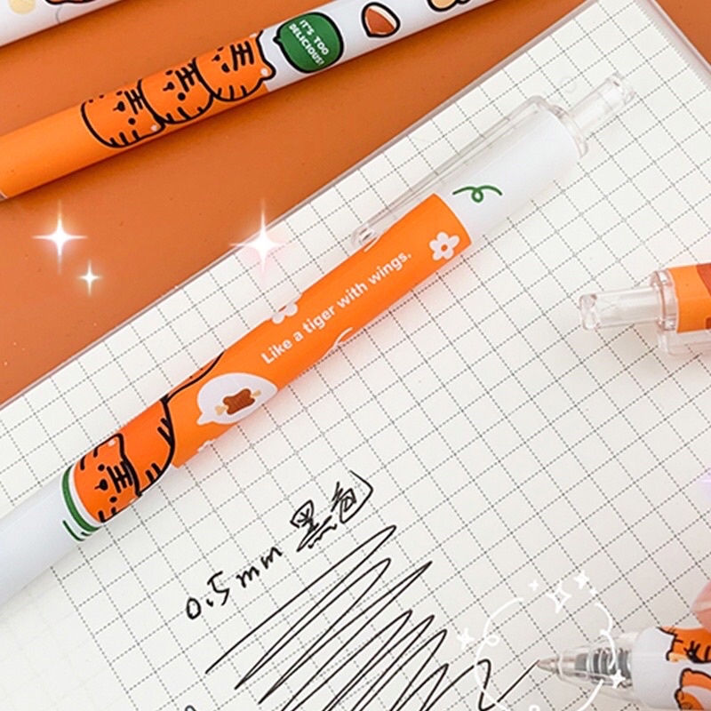 TIGER  1 PCS Pen Gel Retractable Black Ink 0.5 Fancy Cute Pretty Korean Style Japanese Kawaii Cartoon For Student Pulpen Mekanik Tinta Hitam Lucu Unik Imut Karakter Kartun Cantik Gaya Korea Jepang Lovely Pelajar Aesthetic