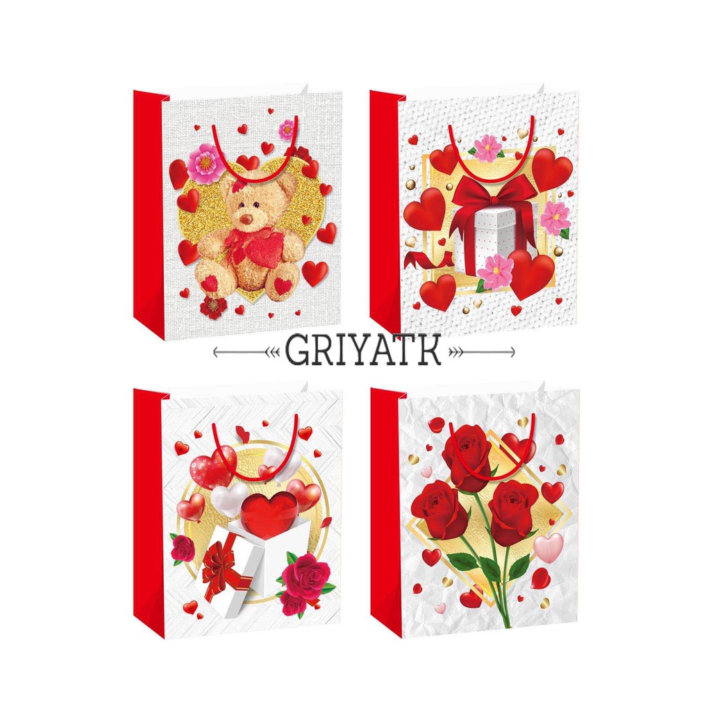 

Paperbag Tas Kertas 3D Bear Bunga Hati Paper Goddie Bag Kantong Duplek Bingkisan Hadiah Gift Lucu