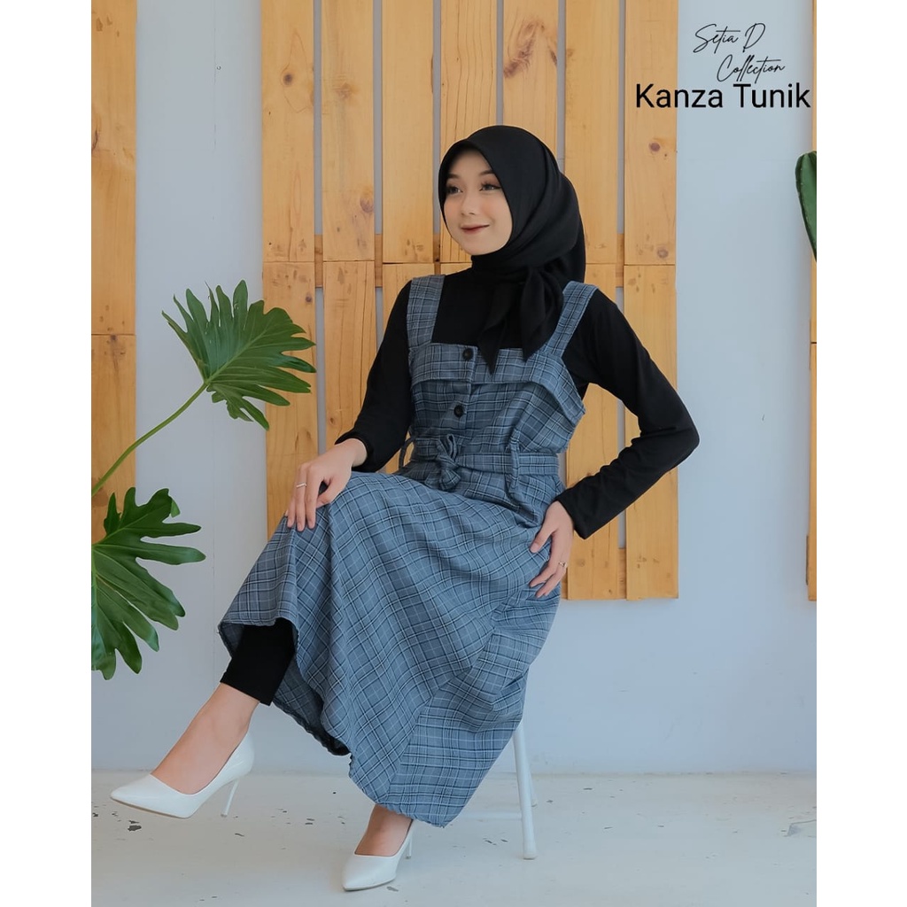 DRESS KHANZA OVERALL kotak / HANDAYANI / MOULY  ootd selebgram remaja busana wanita muslim fashion free inner OVERALL dress remaja baju muslim anak tanggung outer terbaru lebaran ecer grosir reseller dropshiper manset