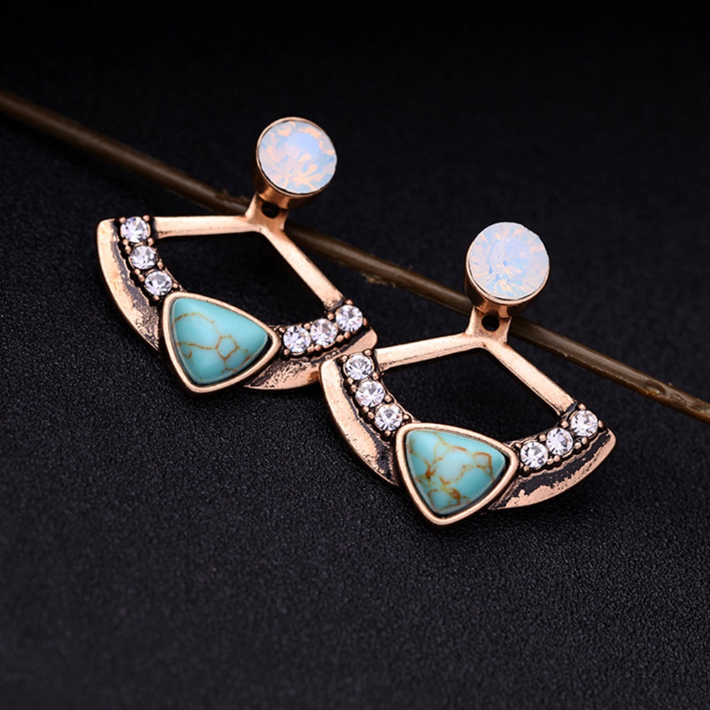 Hu Hu Hu Hu Hu Alat Bantu Pasang Kacamata♡ Anting Tusuk Bentuk Kipas Hias Berlian Imitasi Warna Turquoise Untuk Wanita