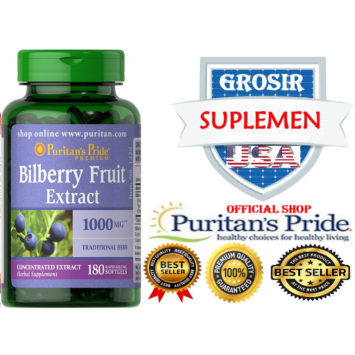FRUIT BILBERRY 4:1 EXTRACT KESEHATAN MATA 1000mg 180 Softgels PURITAN vit