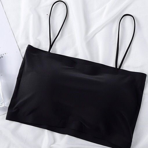 Blackpink Bra Kemben Ice Silk BH Tanktop Atasan Wanita Tali Tanpa Kawat Tengtop Tank Top Cewek Seamless Crop Top 1010-BLACK