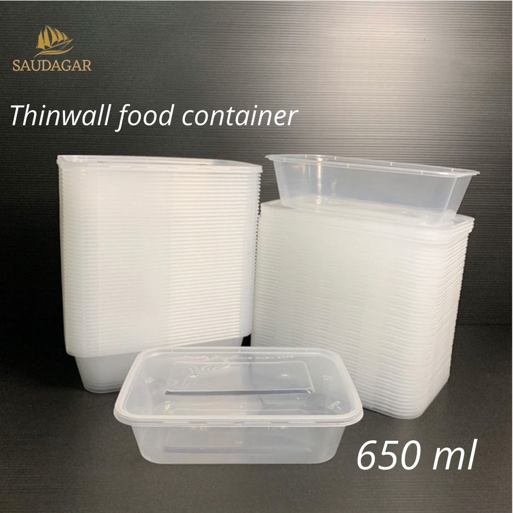 Kotak makan plastik / thinwall persegi panjang 650ml 1pack 25 pcs