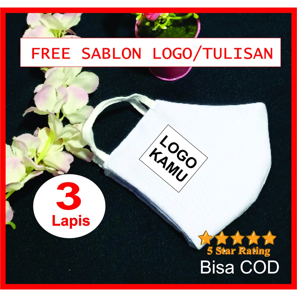 MASKER KAIN CUSTOM LOGO NAMA 3 PLY FREE SABLON BISA SATUAN 