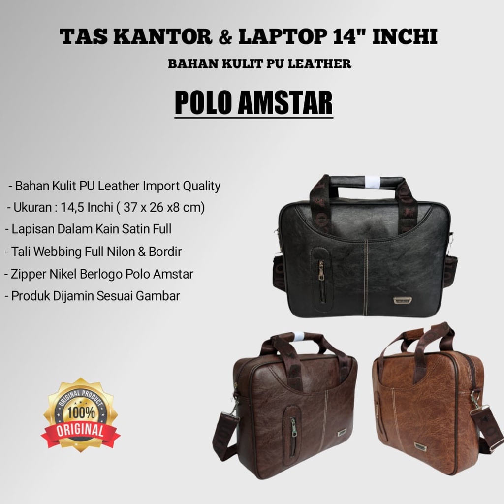 Tas  Kantor Tas Selempang Kulit PU Leather 14 Inchi Polo Amstar Tas Laptop Tas Jinjing