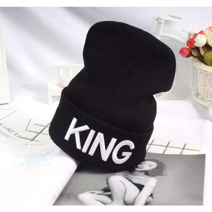 Topi Kupluk Beanie Hat Couple King Queen Kupluk Kekinian