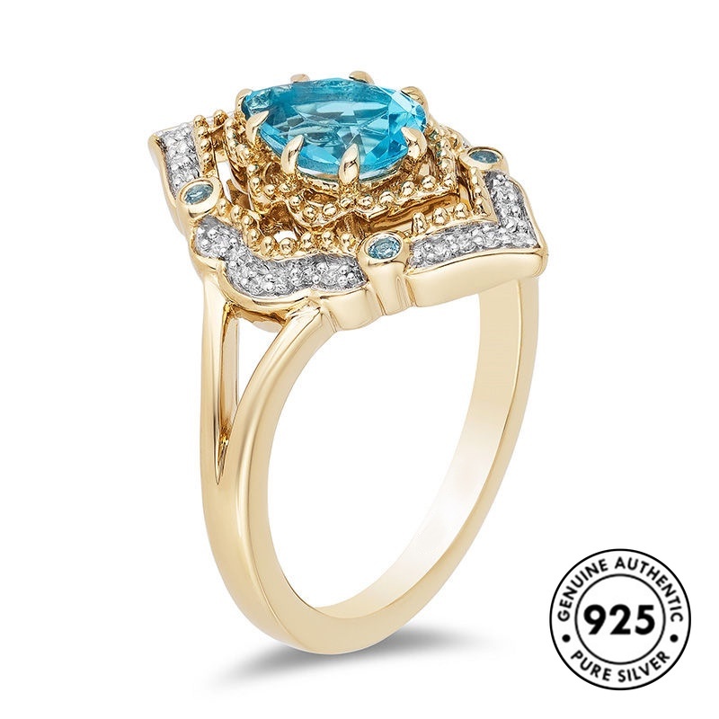 Cincin Sterling Silver 925 Model Hollow Dengan Sapphire Bentuk Tetesan Air Untuk Wanita