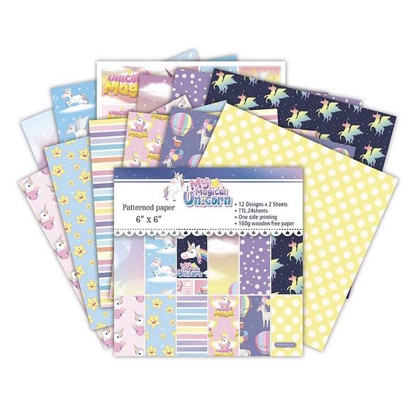 Scrapbook Patterned Paper 6&quot;x6&quot; - My Magical Unicorn (24 sheets)