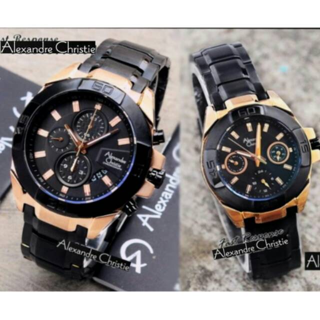 Jam tangan couple Alexandre Crhistie AC 6224 black rosegold original