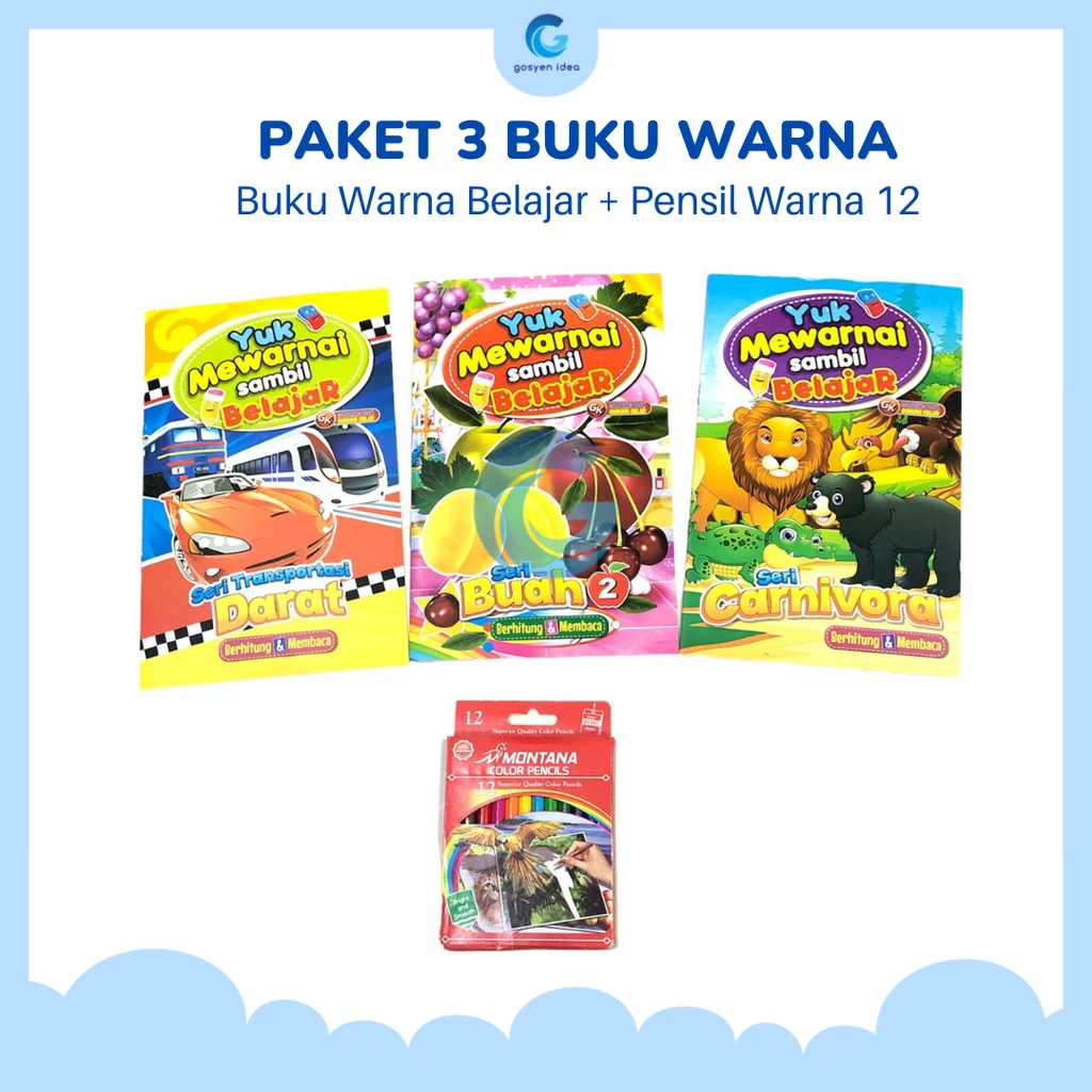 

Paket Edukasi Belajar Mewarnai - Pensil Warna Buku Mewarnai & Belajar Anak