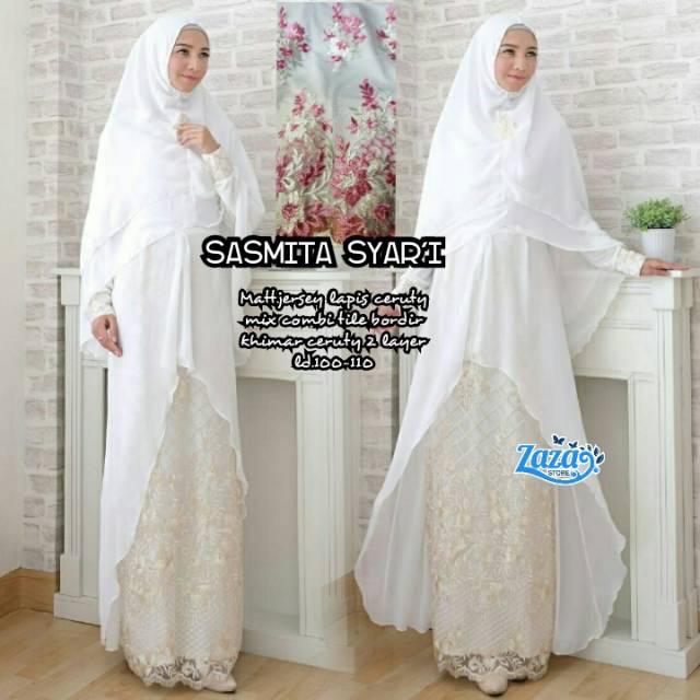 Gamis syar'i set gamis syari putih gamis brukat kebaya gamis kebaya muslim Sasmita Syari by Zaza
