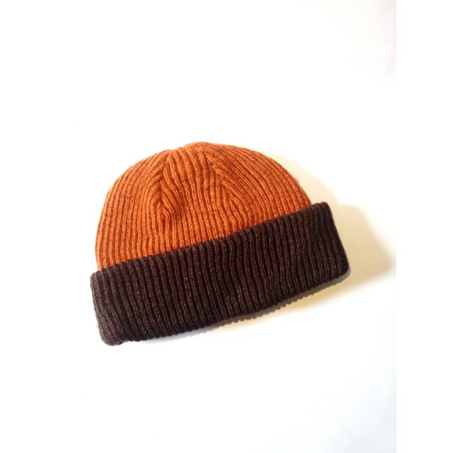 Beani hat short 2in1 brown+coklat.beanie ha bolak balik 2 warna