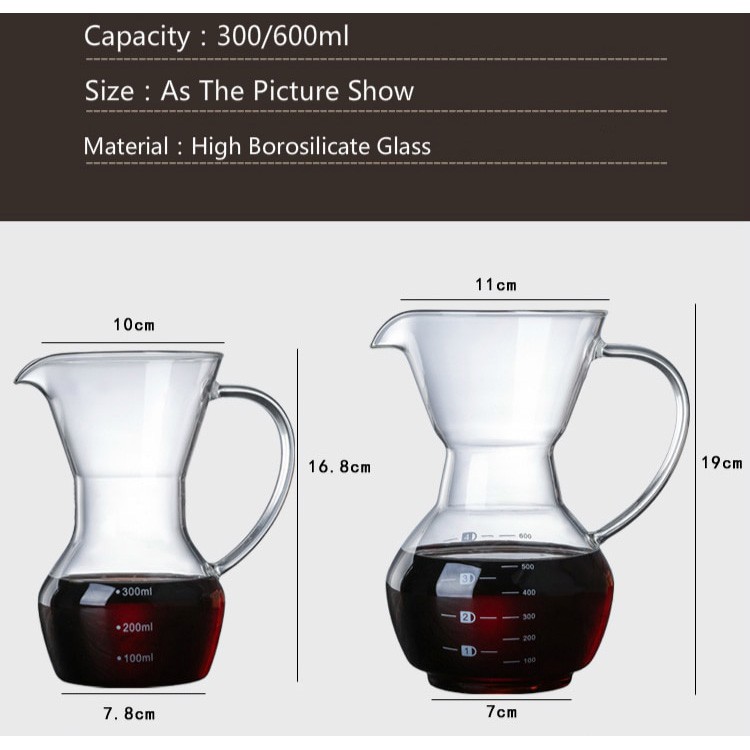 BAYAR DI TEMPAT Coffee Maker Pot V60 Teko Kopi Barista 300ml + Filter - Transparent