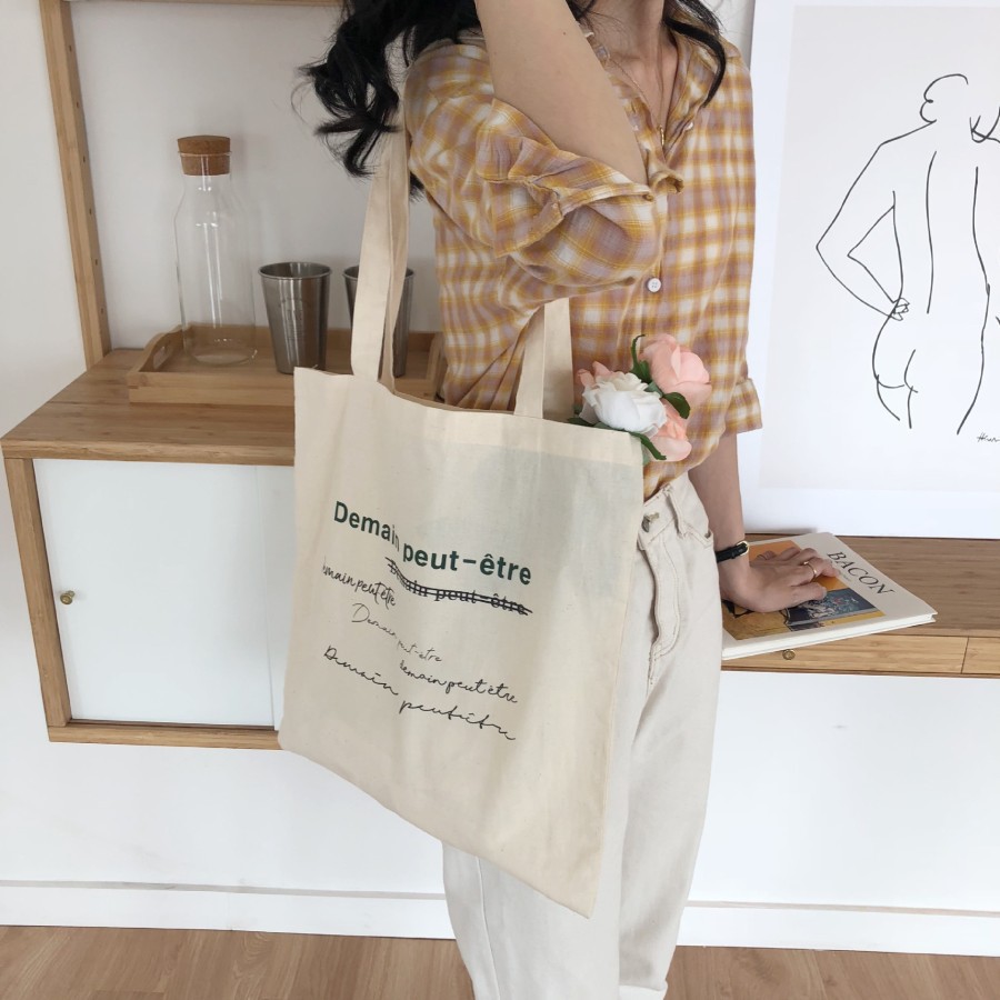 TC-47 tas kanvas canvas text wanita tote bag import jepang korea