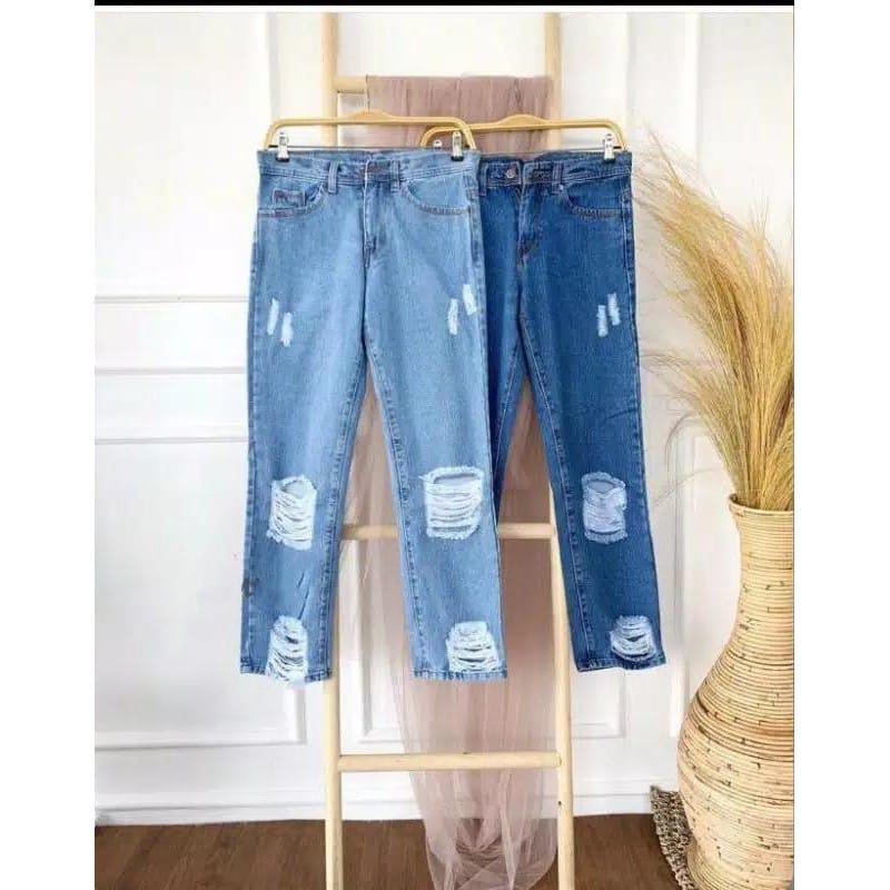 Ezpata Celana Panjang Ripped Jeans Denim Wanita Celana Sobek Korean Style Terbaru