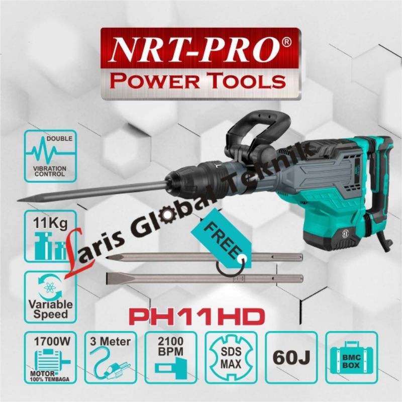 NRT-PRO PH11HD Mesin Bor Bobok Beton Demolition Hammer Drill PH11 HD