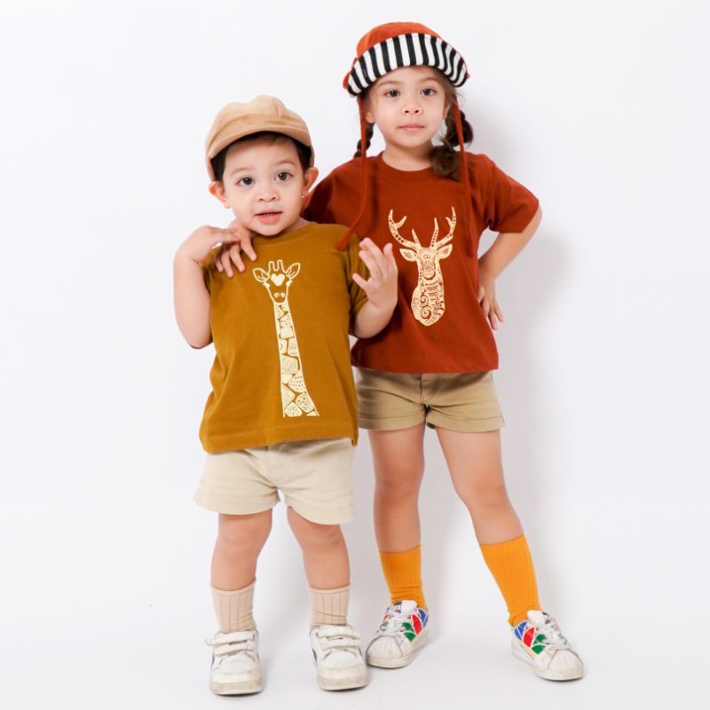 BASIC TEE - 7.7 Promo Kaos Anak Sablon Karakter Hewan Baju Bayi Premium Kids Cewek Cowok Laki Perempuan 1-4 Th