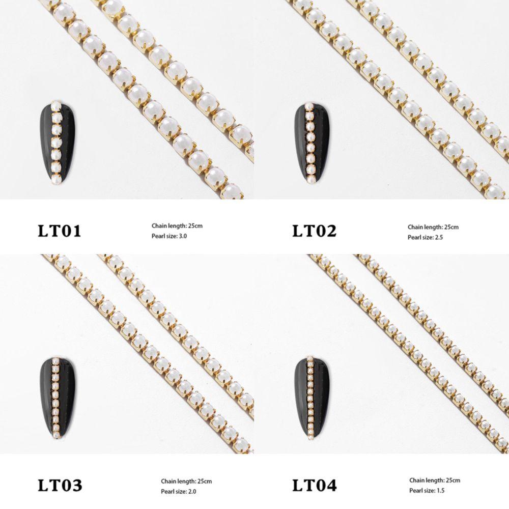 AUGUSTINA Agustina Nail Art Rantai Mutiara Wanita Gadis Perak Emas Logam Manikur Aksesoris