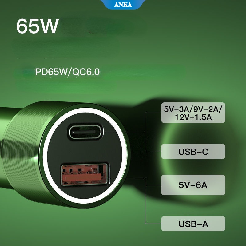 Universal alloy charger mobil pemantik rokok Huawei 65 W ponsel pengisian super cepat 12V24V cocok untuk HUAWEI/OPPO/OnePlus/Realme/Samsung/Apple