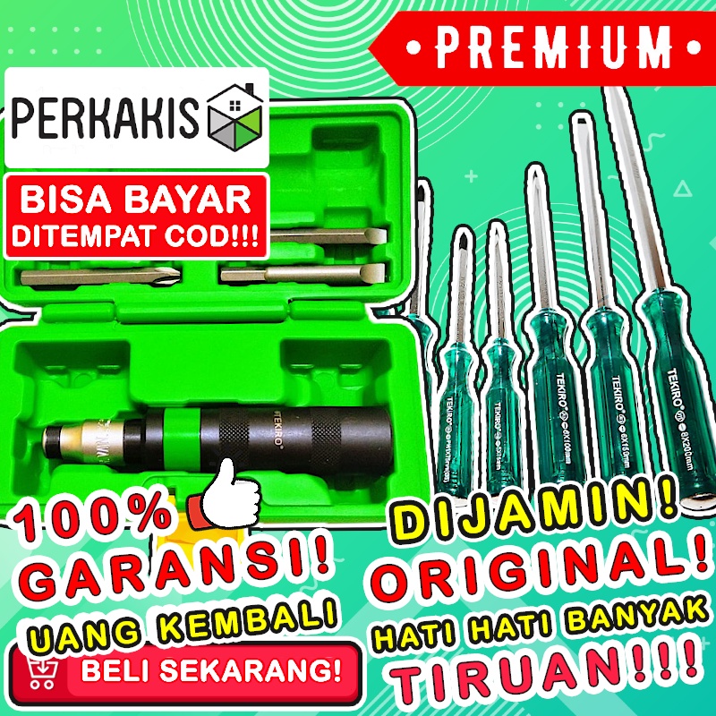 Obeng Set Ketok Tekiro Bolak Balik Magnet Mata Screwdriver Panjang Motor Plus Tespen Dok Original Mi