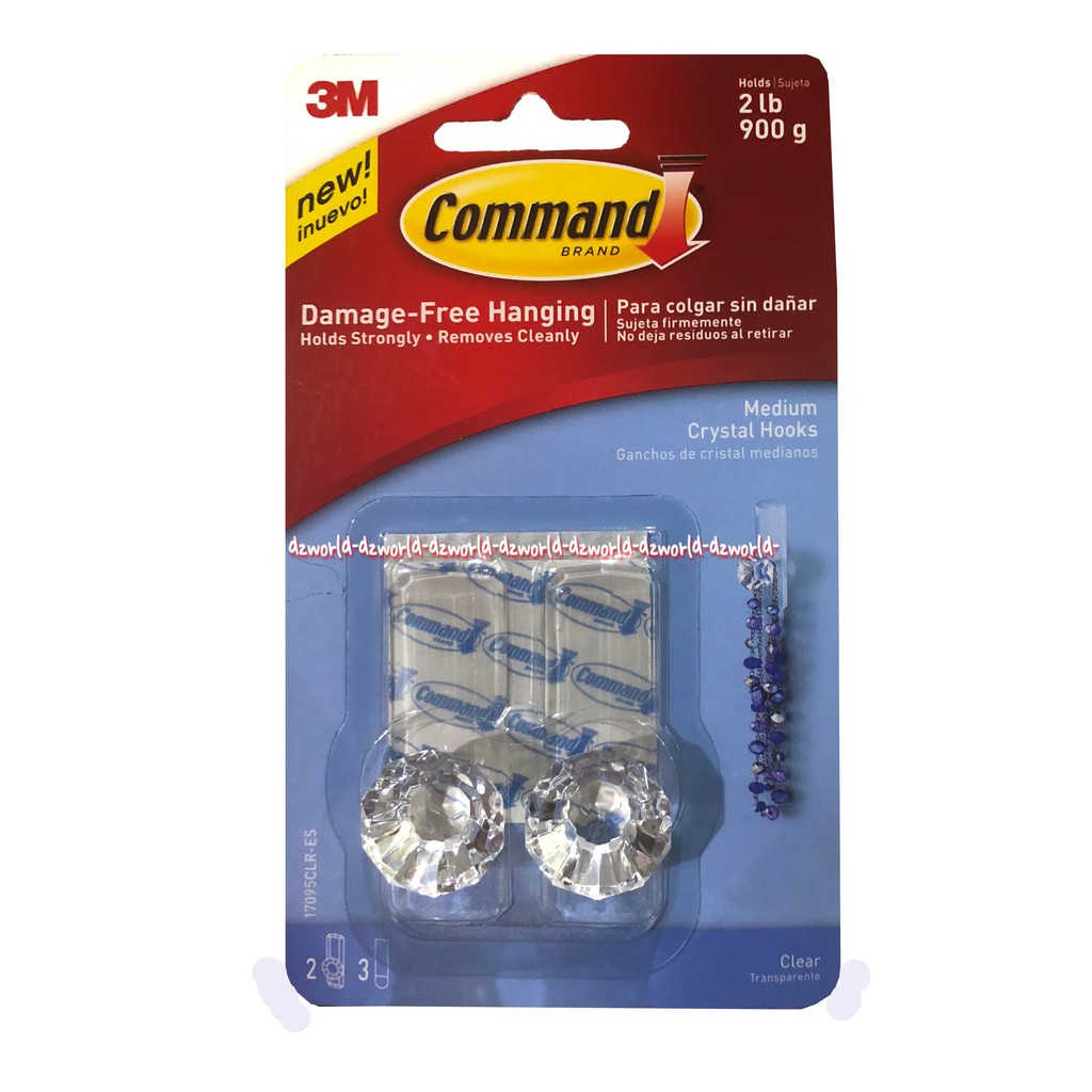 3M Command Medium Crystal Gantungan Bening Clear 2pcs Kristal Hook