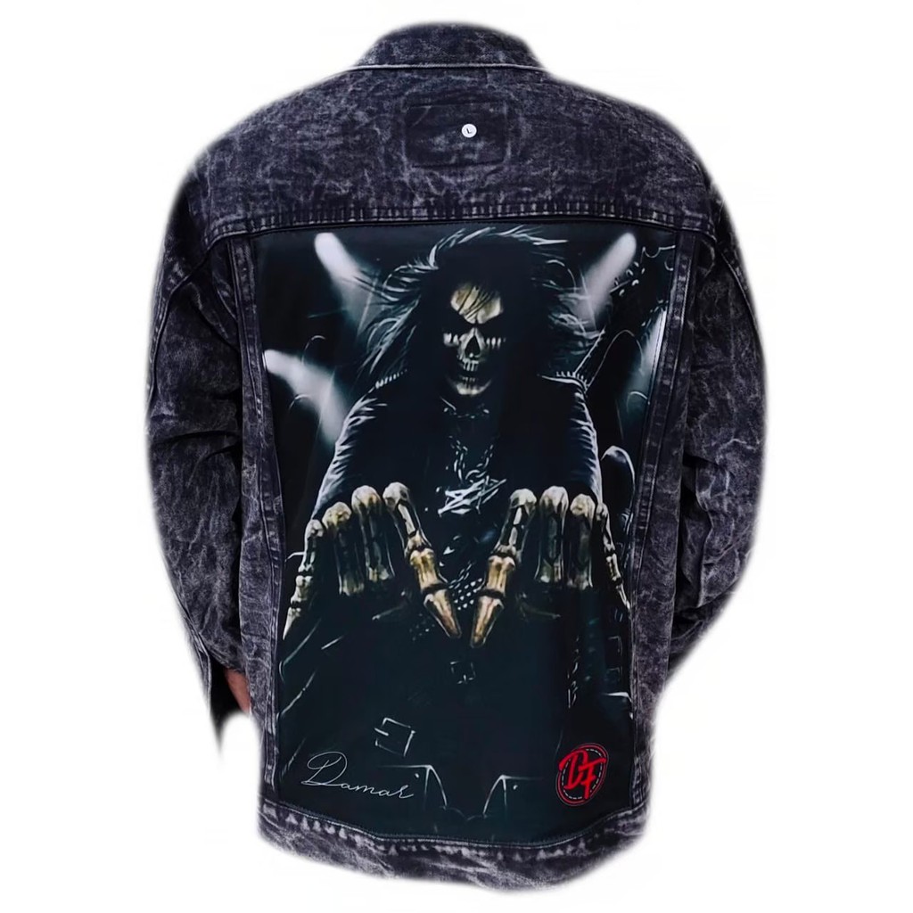 JAKET JEANS PRINTING Denim Pria Sandwash Distro L XL (Size XXL dan 3XL beda katalog) - Black Sandwash I-18
