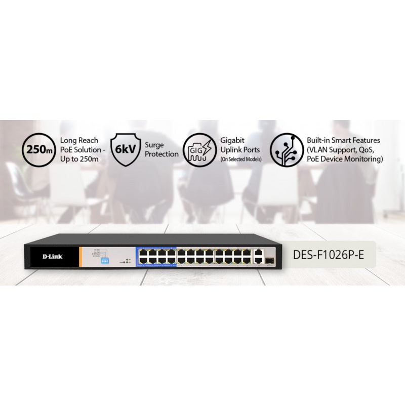 Switch D-LINK DES F1026P-E 2Uplink + 24PoE 250W - DLINK DESF1026PE