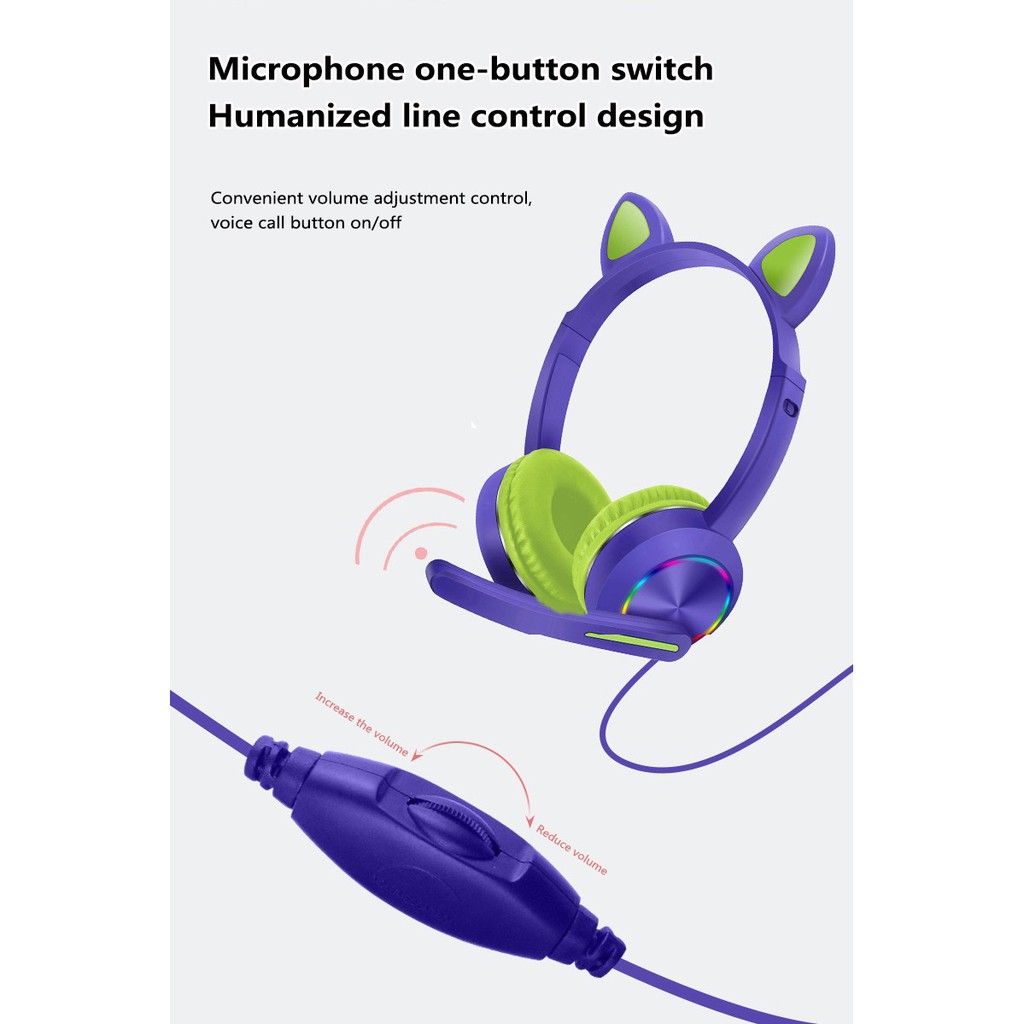 Headset Gaming LED Telinga Kucing model AKZ-020 with microphone jack 3.5mm Headphone Gaming
