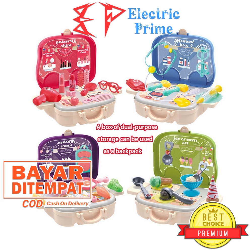 Mainan Peran Edukasi Anak Backpack Role Play Set Kitchen Dressing Medical Ice Cream Toys