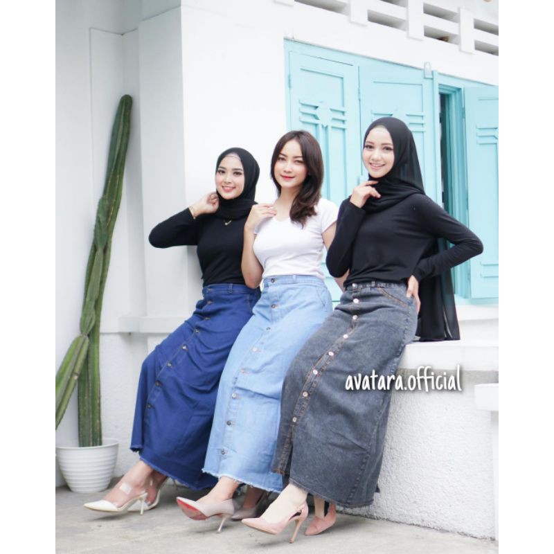 ROK JEANS WANITA/ HIJAB STYLE/ HIJAB FASHION/ ROK HIJAB