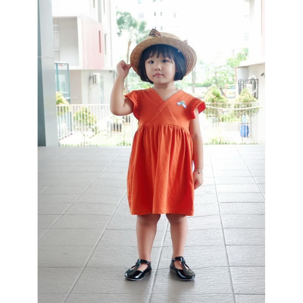 Dress Anak Bayi V Pelangi Mix Warna Size 1-5tahun-merah bata