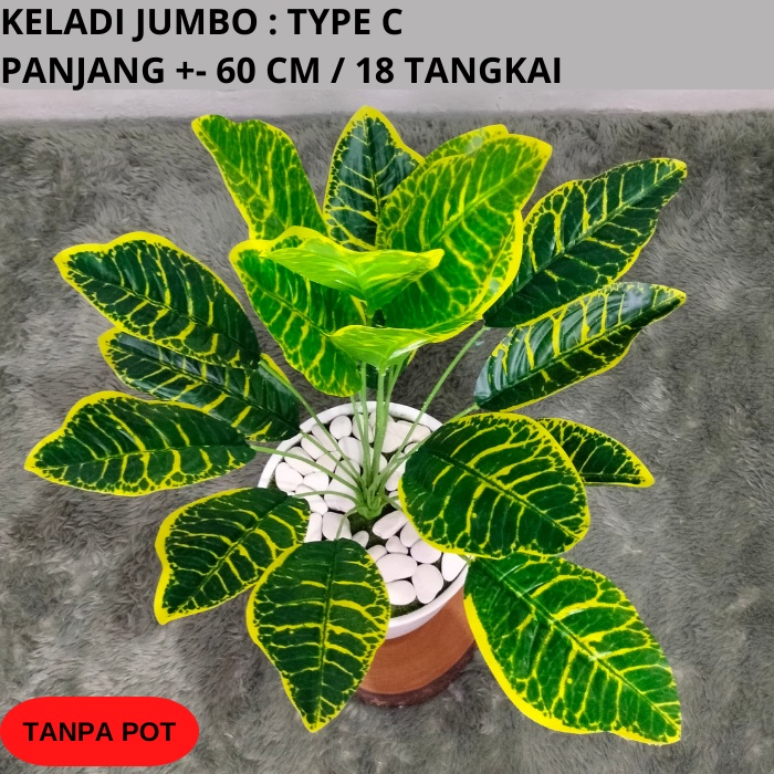 DAUN KELADI JUMBO KELADI ARTIFICIAL BUNGA PLASTIK DAUN POT HIAS DEKORASI TANAMAN PLASTIK MURAH