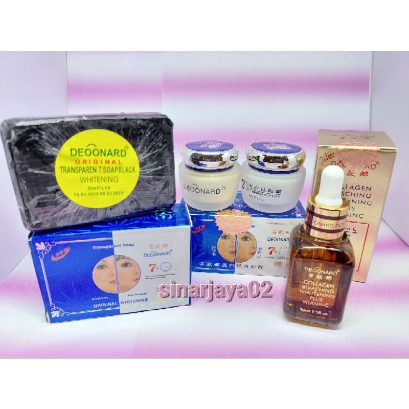 CREAM DEONARD SET SM 4 IN 1 WHITENING CREM DEOONARD ORIGINAL ( Cr SET SM + SABUN hitam 01 + Serum Gold collagen )