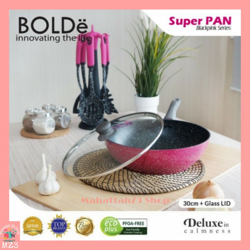 BOLDE SUPER PAN BLACK PINK 30/Panci Granite/Wajan won pan/ super pan bolde