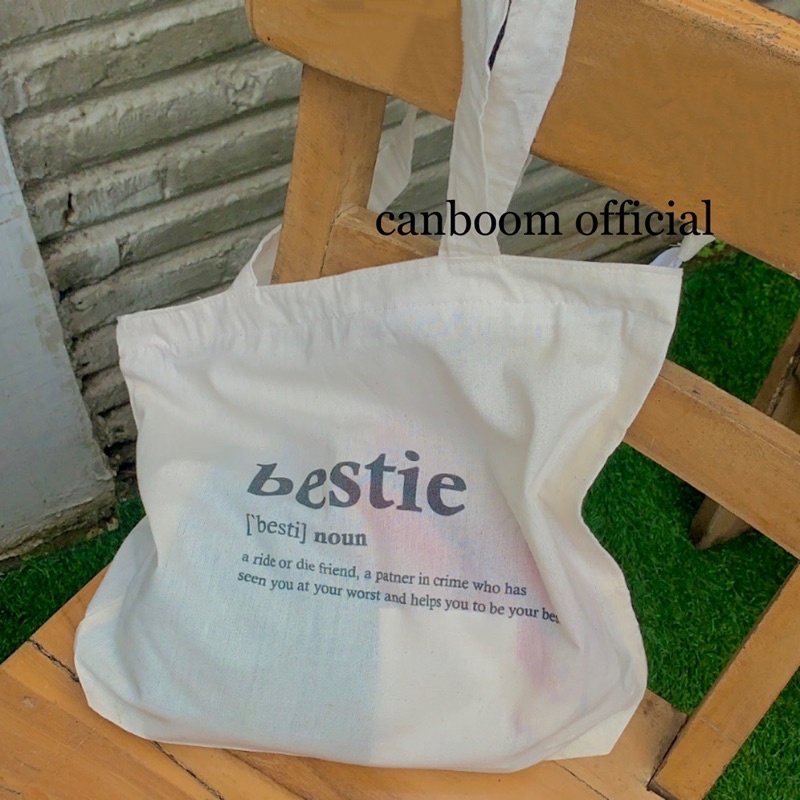 Tote Bag Kanvas Quotes Text Tulisan Bestie Resleting By Can Boom Official